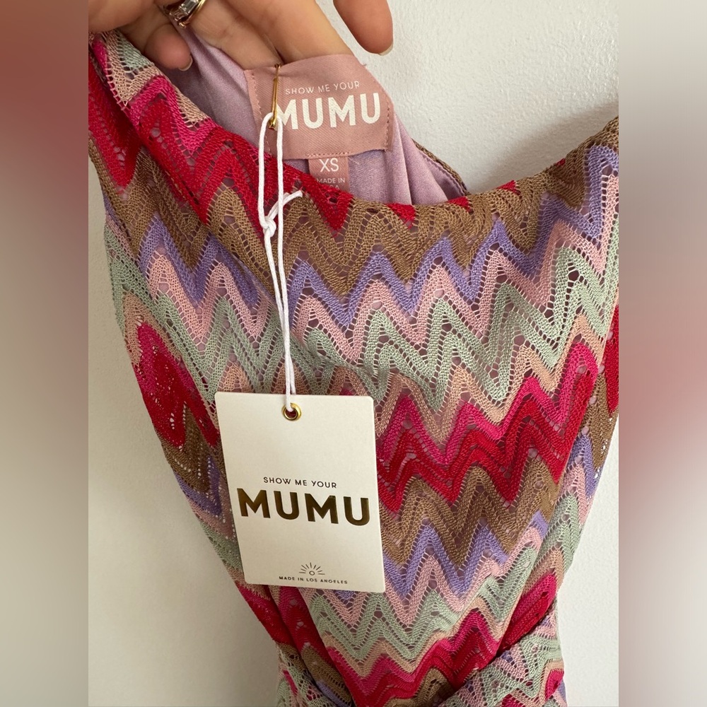 Show Me Your Mumu One-Shoulder Nice Midi ~ Riviera Zigzag Crochet Maxi - Picture 3 of 5